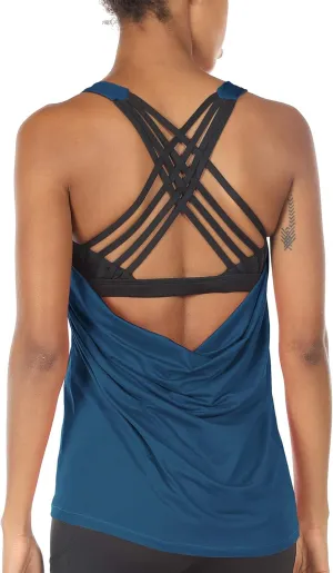 icyzone Women's Open Back Workout Athletic Yoga Tank Tops with Built in Bra