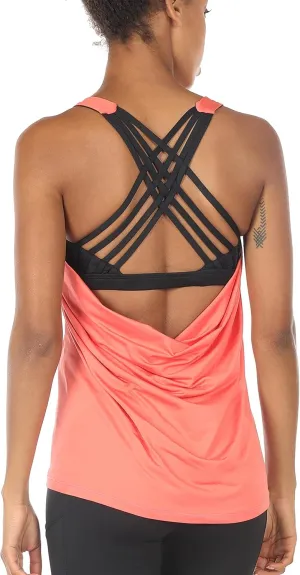 icyzone Women's Open Back Workout Athletic Yoga Tank Tops with Built in Bra