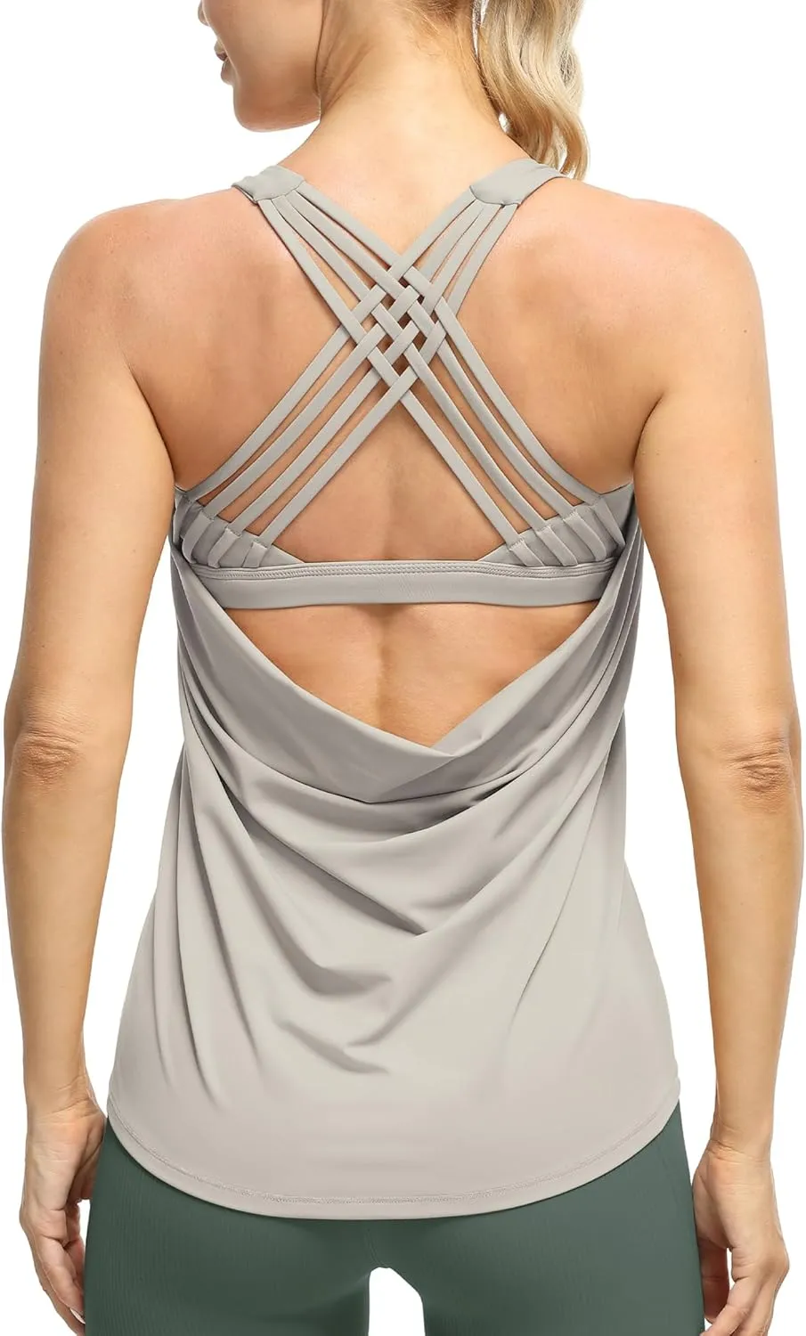 icyzone Women's Open Back Workout Athletic Yoga Tank Tops with Built in Bra