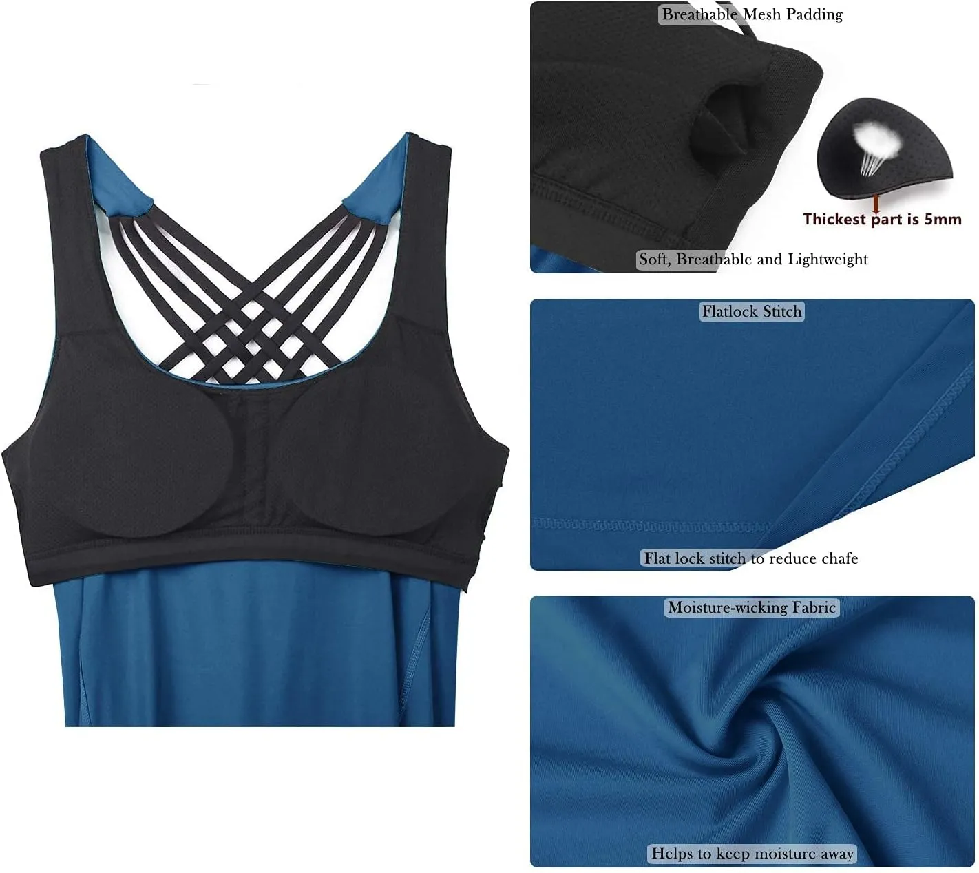 icyzone Women's Open Back Workout Athletic Yoga Tank Tops with Built in Bra