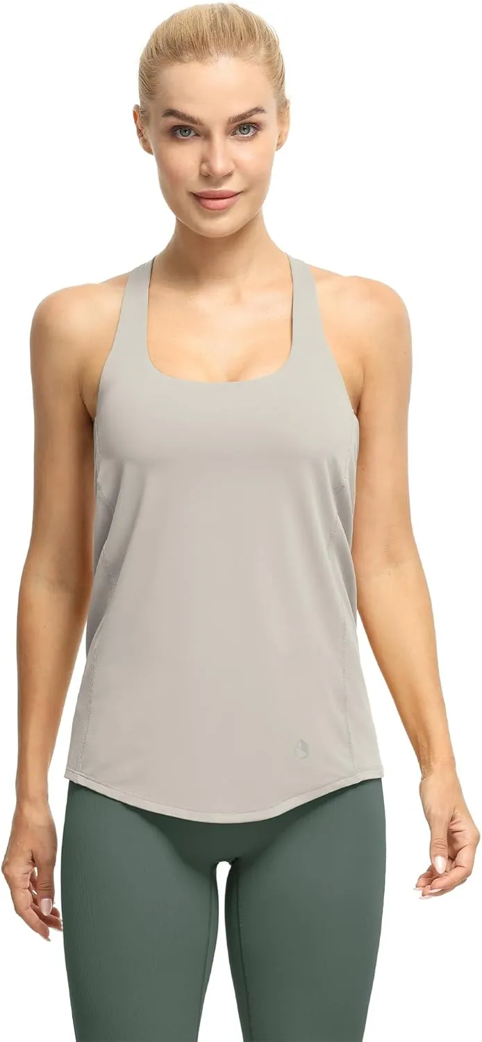 icyzone Women's Open Back Workout Athletic Yoga Tank Tops with Built in Bra