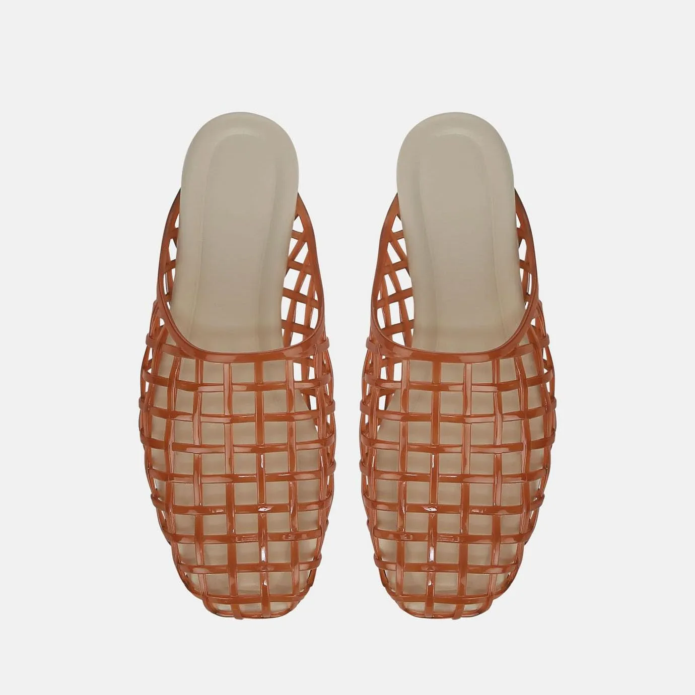 Jelly Mule Flat Sandals for Women Round Toe Mesh Hollow Jellies Mule Flats Summer Beach Jelly Sandals Shoes