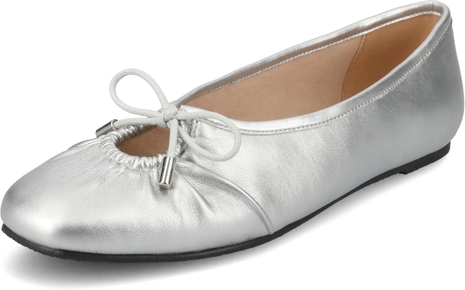 Journee Collection Womens Callee Ruched Ballet Dress Flats with Bow Cushioned Slip On Soft Square Toe Fashion Shoe