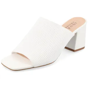 Journee Square Open Toe Chunky Block Heel Knit Slip-On Pump for Women - Lorenna Heeled Fashion Mule White 9.5 Medium Womens US