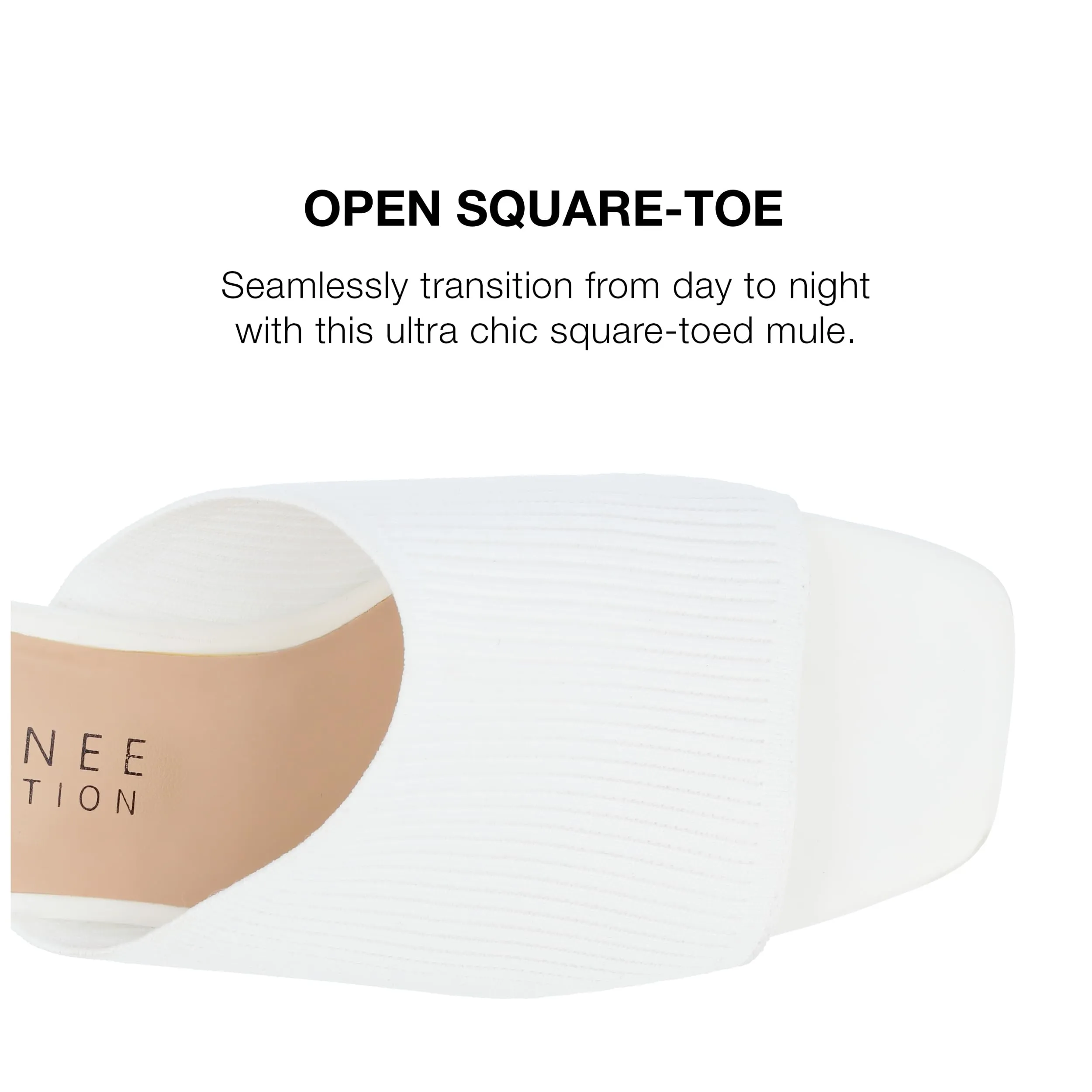 Journee Square Open Toe Chunky Block Heel Knit Slip-On Pump for Women - Lorenna Heeled Fashion Mule White 9.5 Medium Womens US