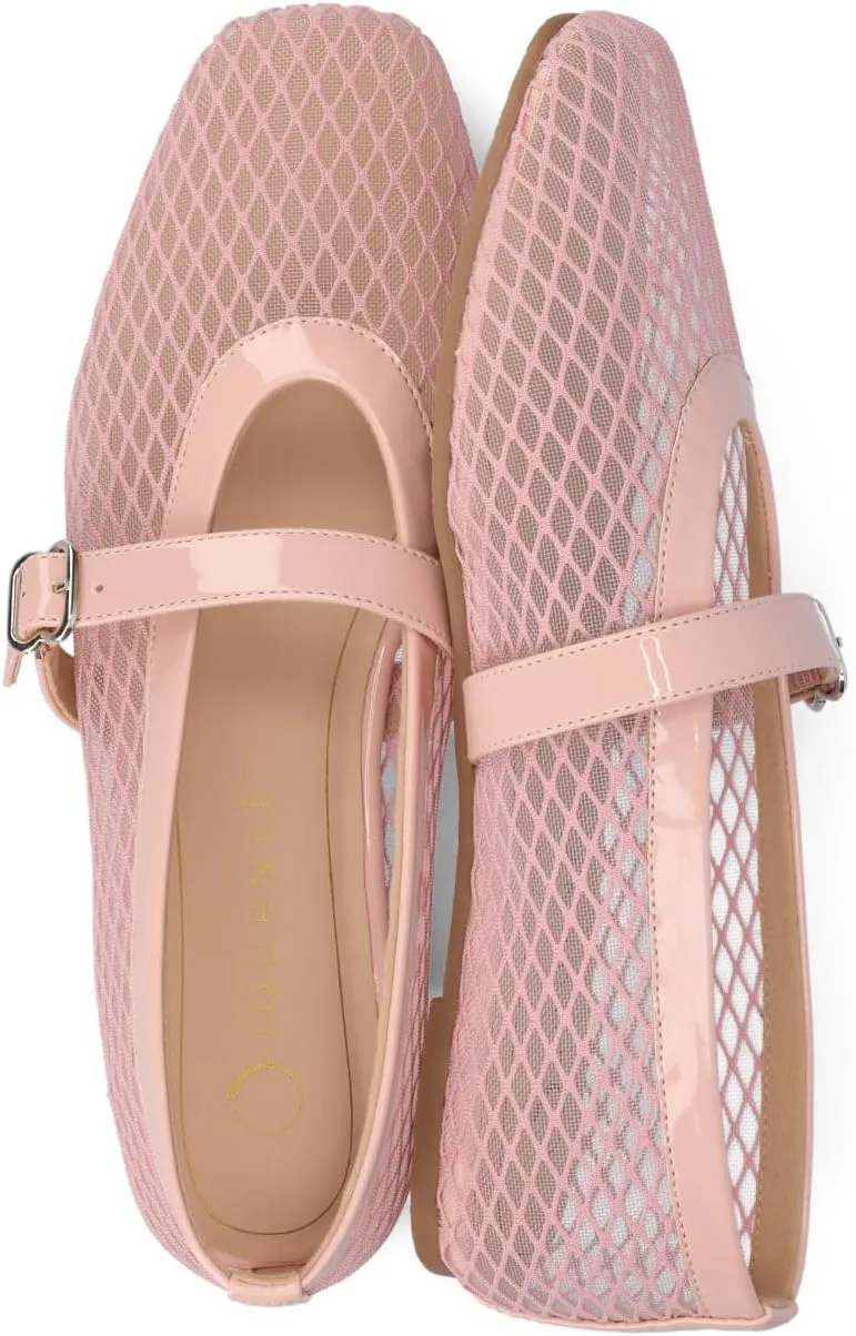 Journee Womens cushioned footbed Mesh Fabric Flats Flat Sole Casha Mary Jane Flats Buckle
