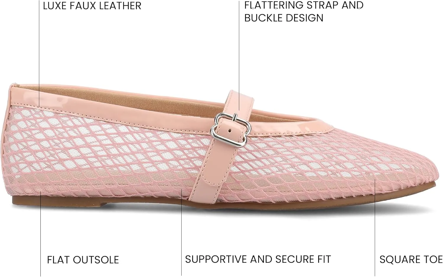 Journee Womens cushioned footbed Mesh Fabric Flats Flat Sole Casha Mary Jane Flats Buckle