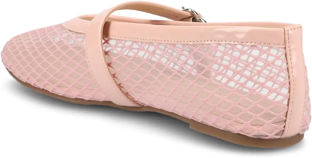 Journee Womens cushioned footbed Mesh Fabric Flats Flat Sole Casha Mary Jane Flats Buckle