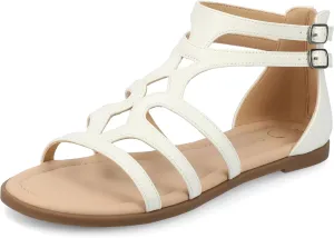 Journee Womens cushioned footbeds Genneva Gladiator Sandal flat sole ankle bucke multi strap open toe