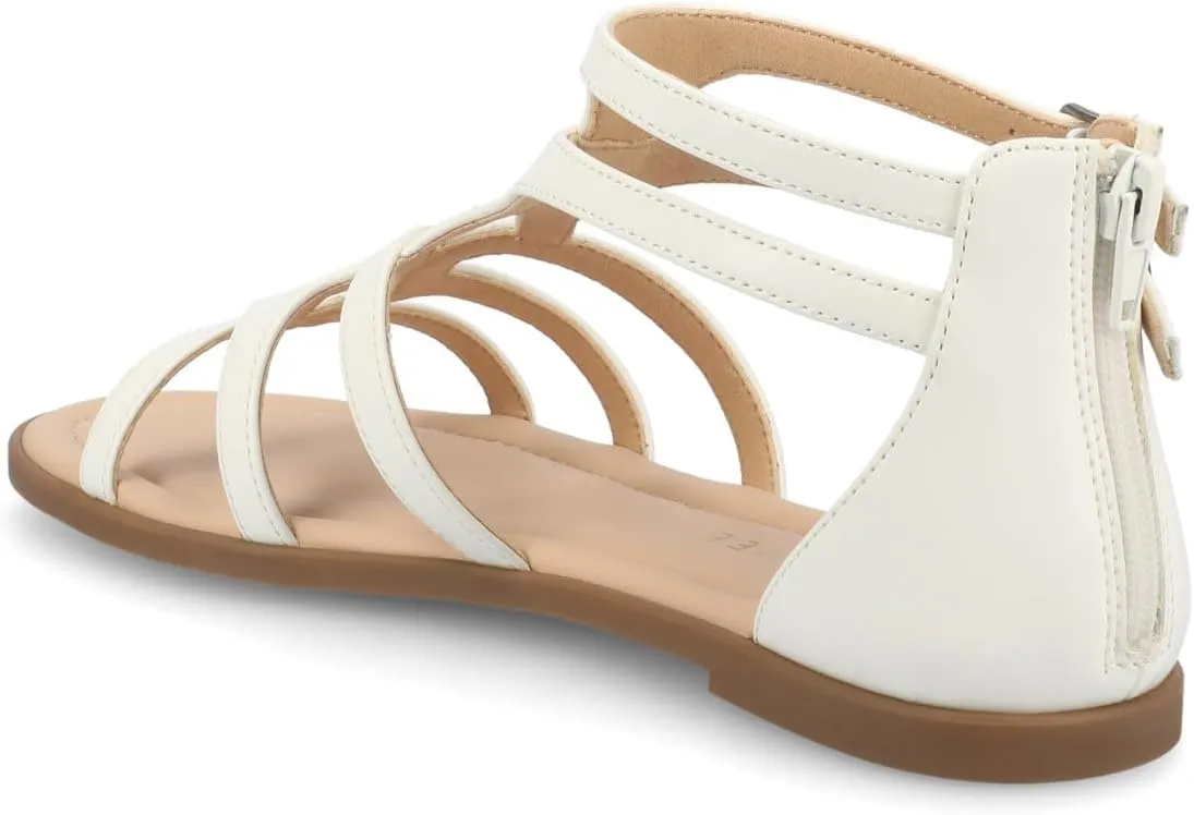 Journee Womens cushioned footbeds Genneva Gladiator Sandal flat sole ankle bucke multi strap open toe