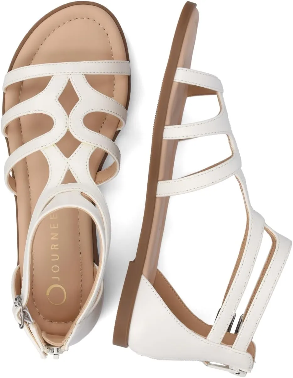 Journee Womens cushioned footbeds Genneva Gladiator Sandal flat sole ankle bucke multi strap open toe