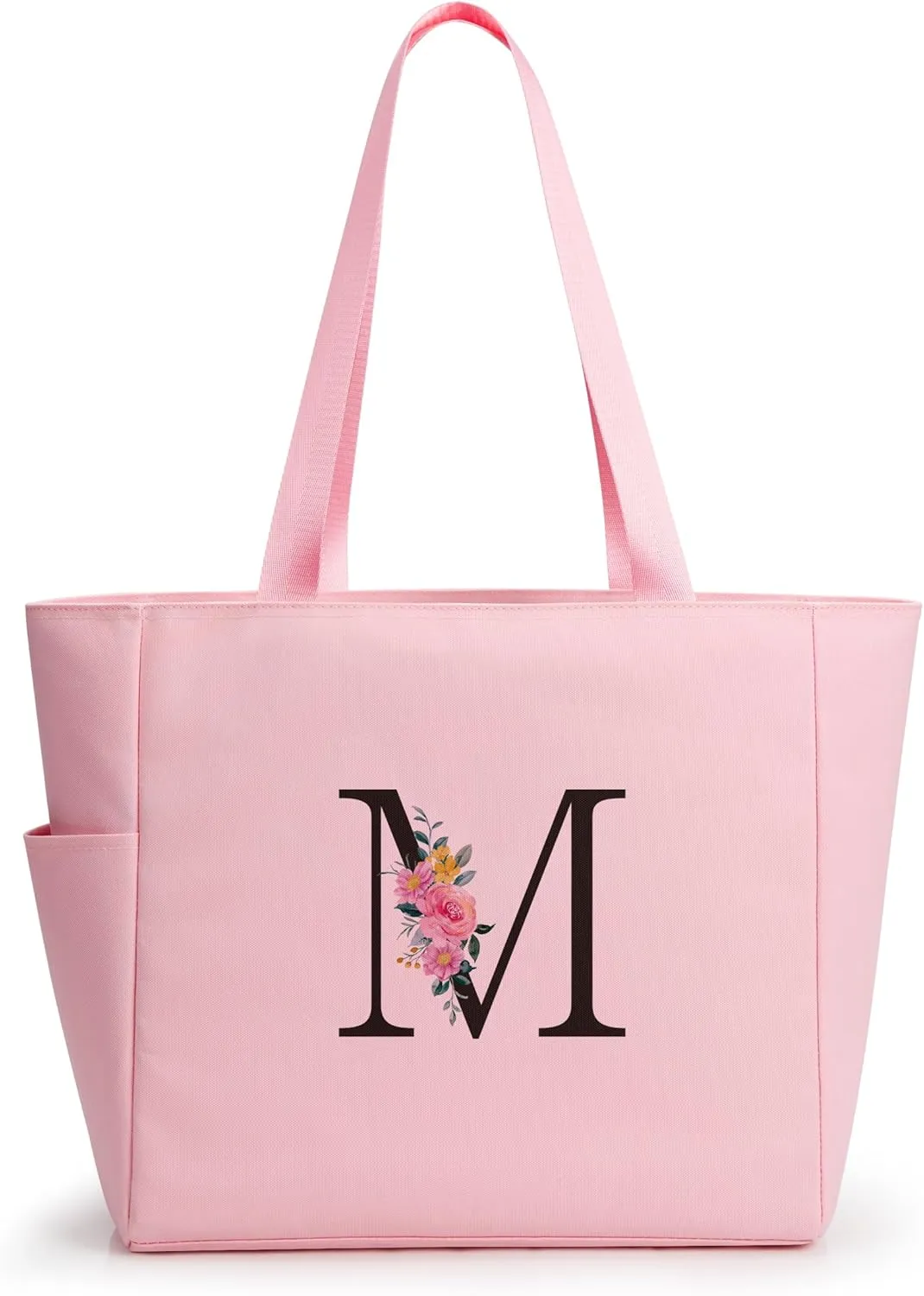 KALIDI Personalized Beach Tote Bag, Initial Alphabet Gift Zipper Grocery Bag for Mom Teacher Friend Wedding Daily Shopping