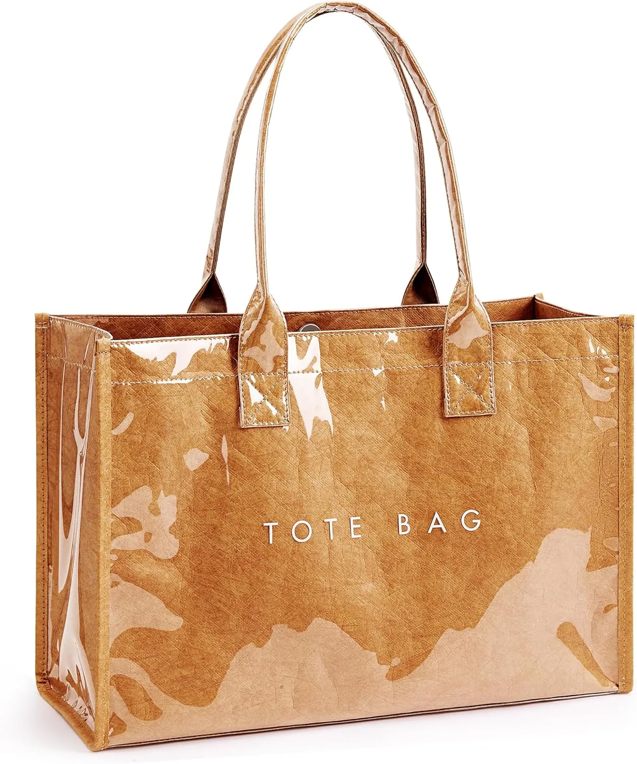 KALIDI PVC Tote Bag Women’s Kraft Paper Work Handbags Purses with Top Handle