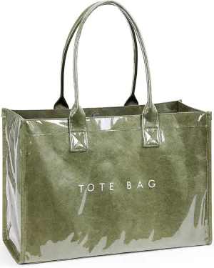 KALIDI PVC Tote Bag Women’s Kraft Paper Work Handbags Purses with Top Handle