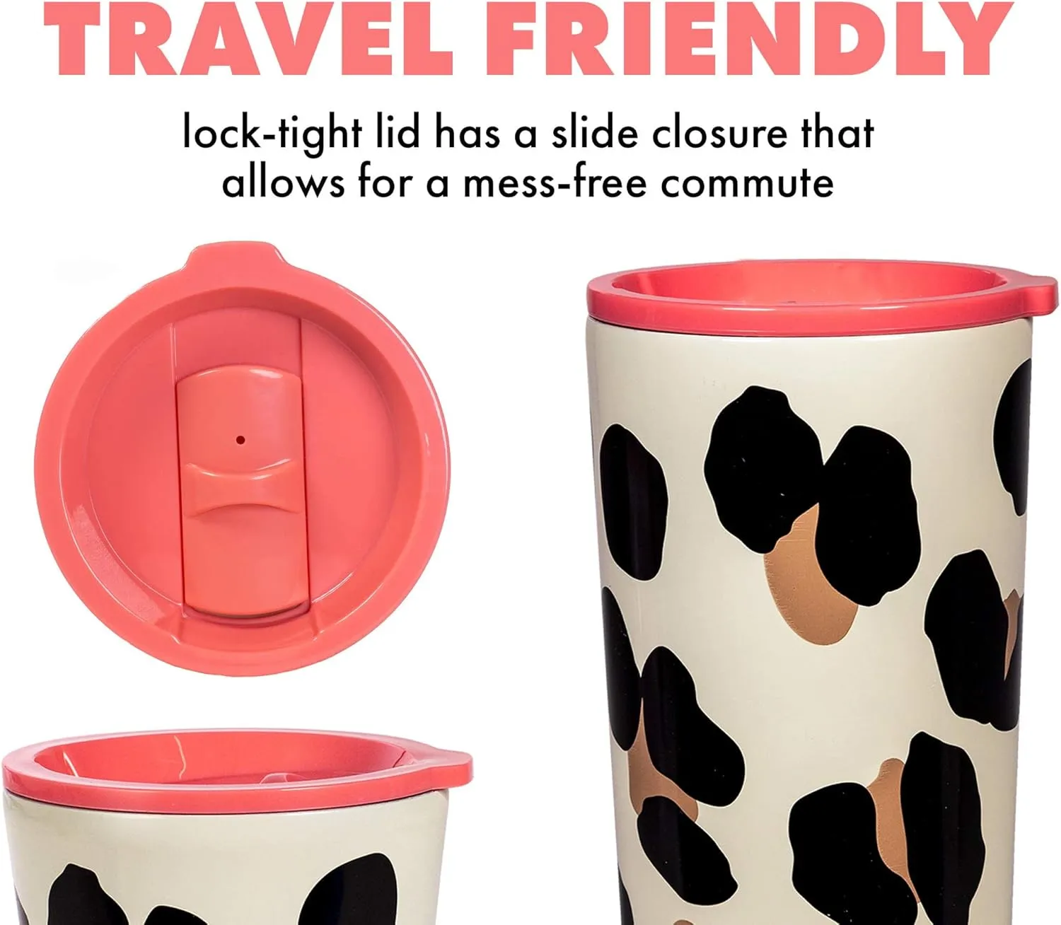 kate spade new york Cute Stainless Steel Mug, 24 Ounce Travel Tumbler, Double Wall Insulated Cup with Lid, Forest Feline