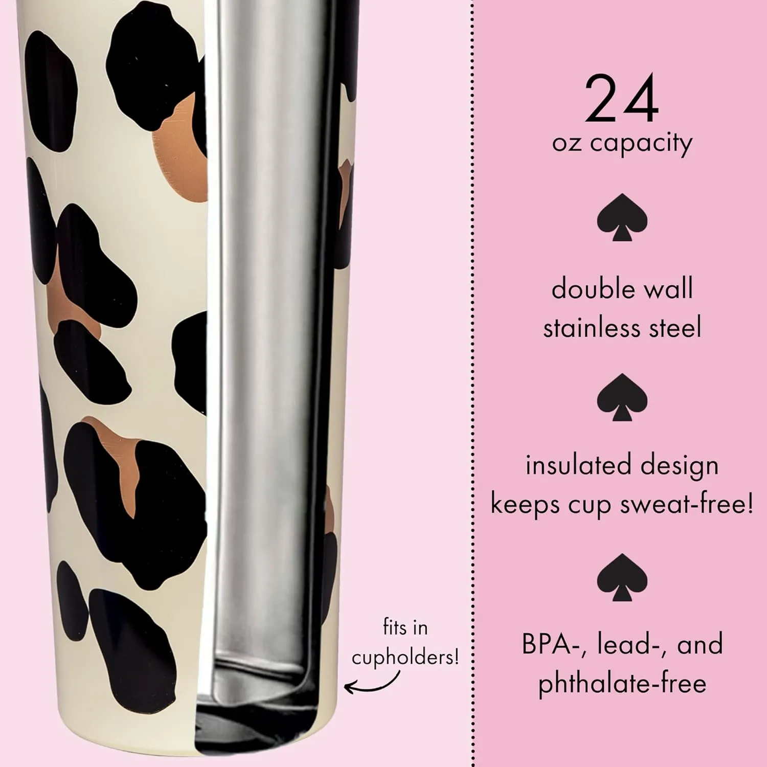 kate spade new york Cute Stainless Steel Mug, 24 Ounce Travel Tumbler, Double Wall Insulated Cup with Lid, Forest Feline