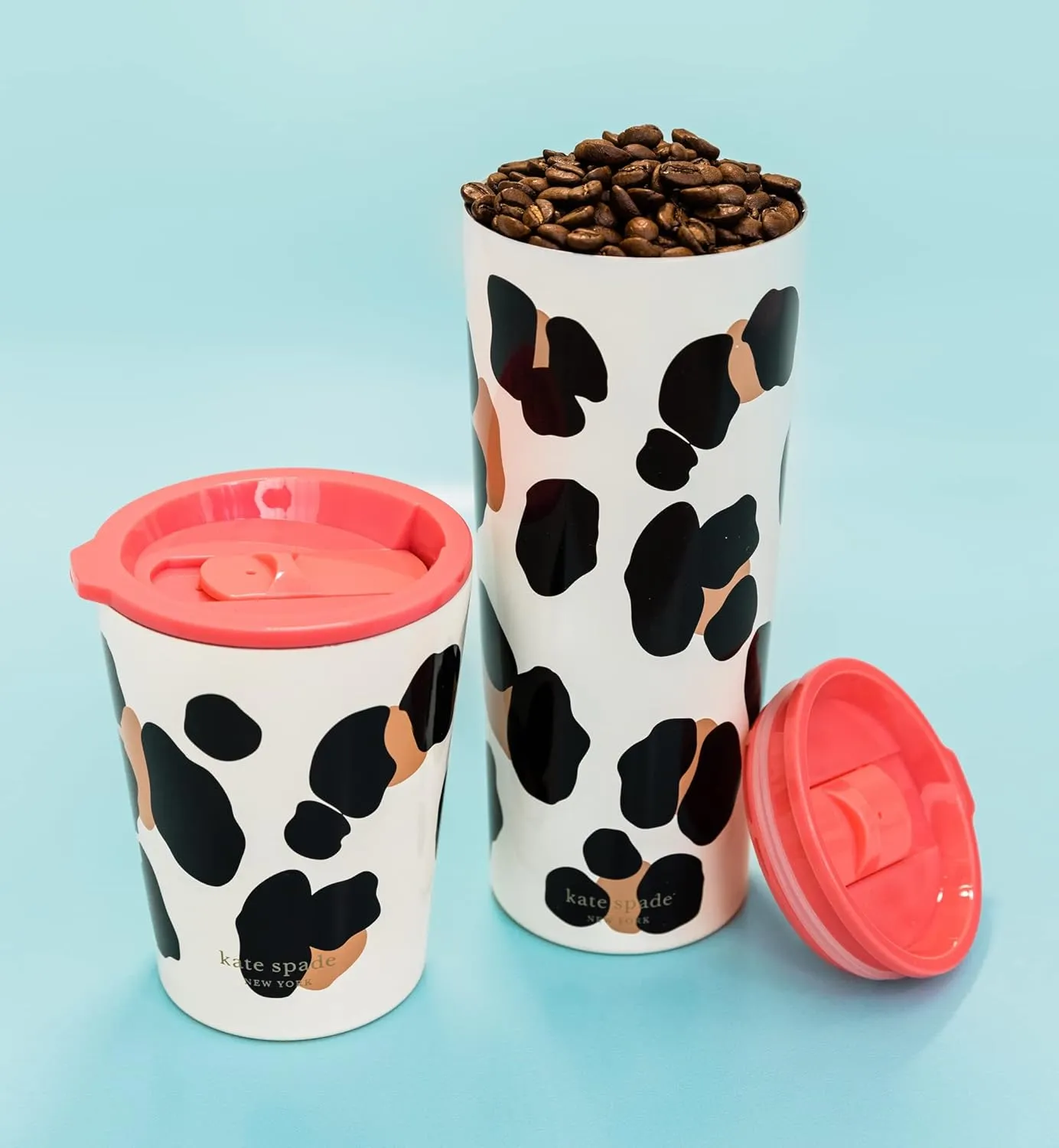 kate spade new york Cute Stainless Steel Mug, 24 Ounce Travel Tumbler, Double Wall Insulated Cup with Lid, Forest Feline