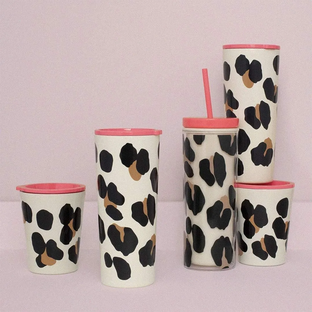 kate spade new york Cute Stainless Steel Mug, 24 Ounce Travel Tumbler, Double Wall Insulated Cup with Lid, Forest Feline