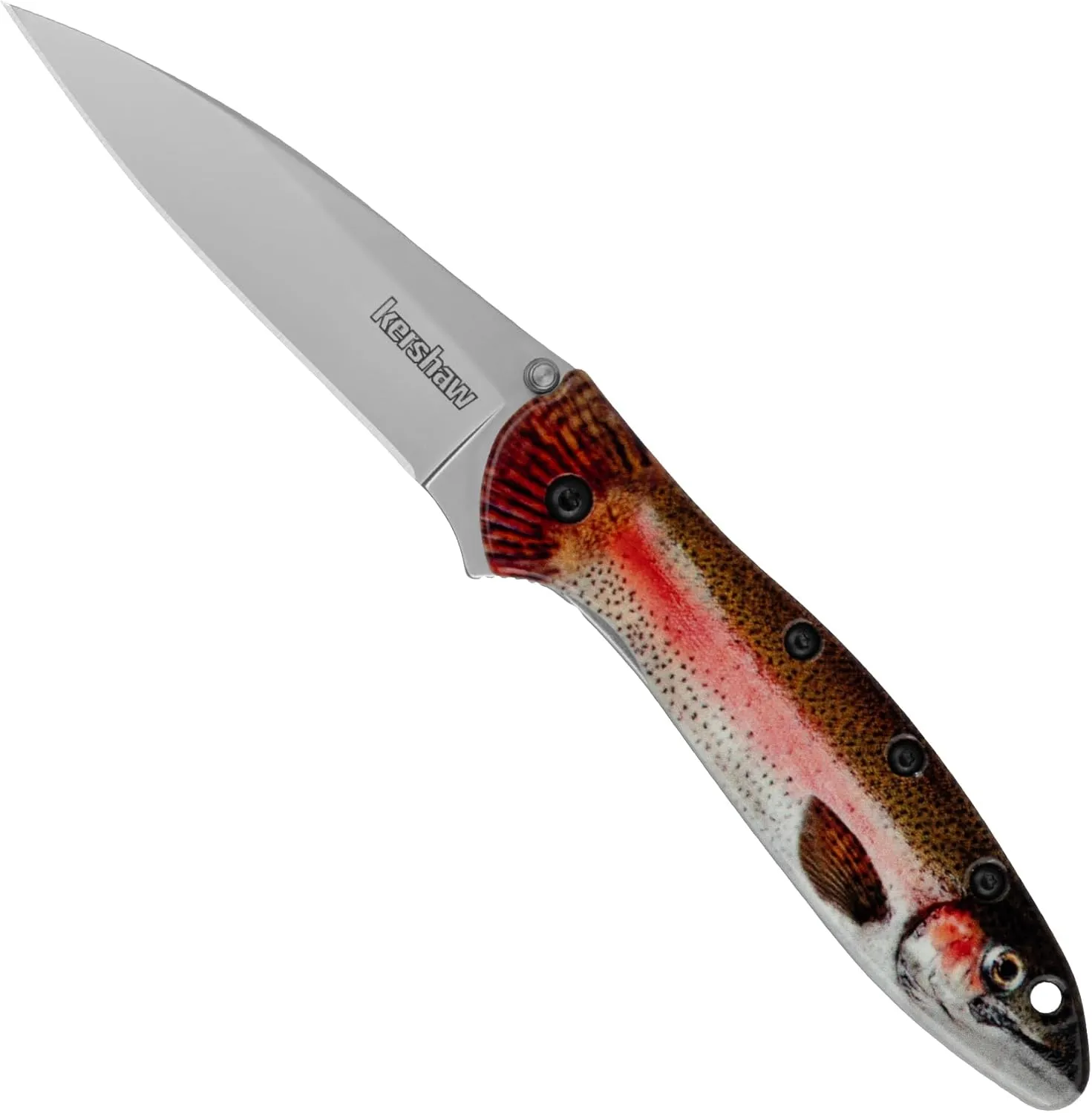Kershaw Leek Folding Pocket Knife, 3" Sandvik 14C28N Blade, Aluminum Handle, Slim and Versatile Tool, Made in the USA (Trout)