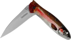 Kershaw Leek Folding Pocket Knife, 3" Sandvik 14C28N Blade, Aluminum Handle, Slim and Versatile Tool, Made in the USA (Trout)