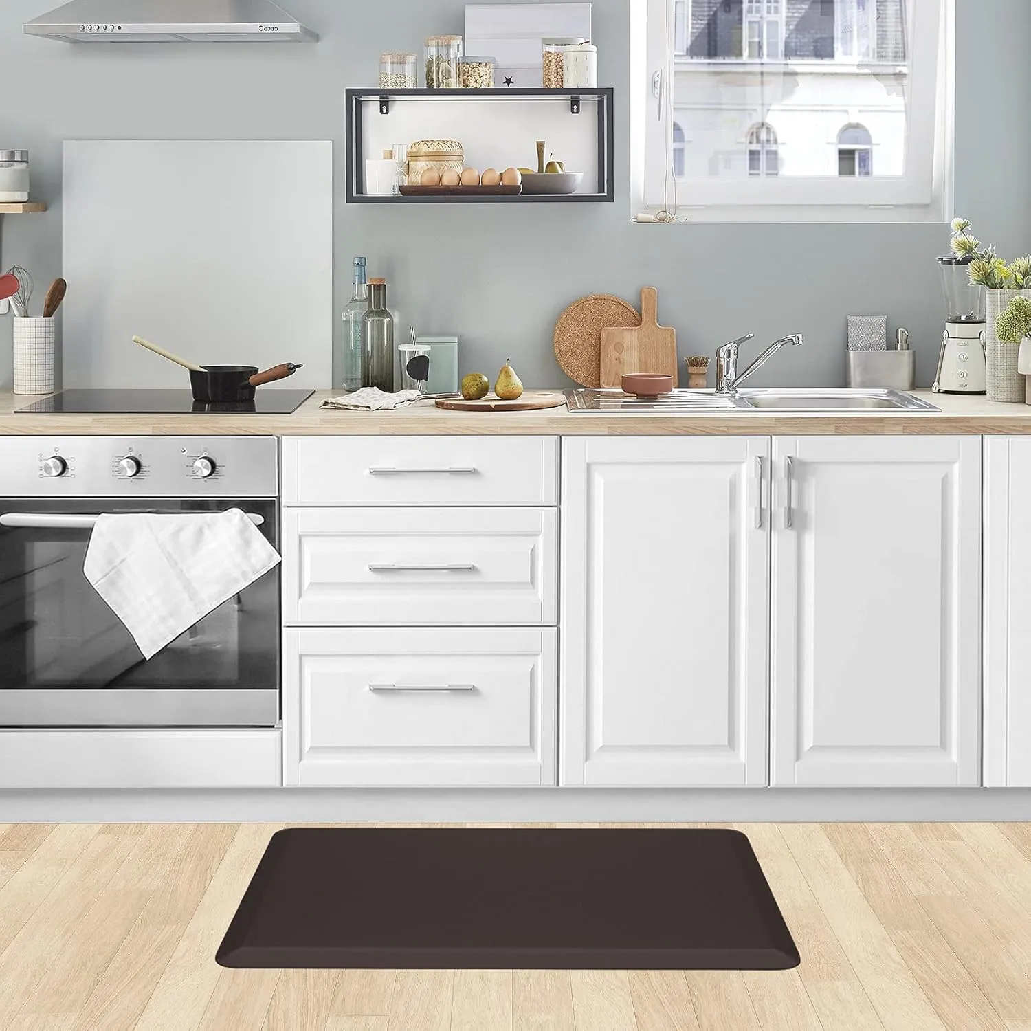 KitchenClouds Kitchen Mat Cushioned Anti Fatigue Rug 17.3"x28" Waterproof Non Slip Standing Desk Mat Comfort Floor Mats for Kitchen House Sink Office (Chocolate)