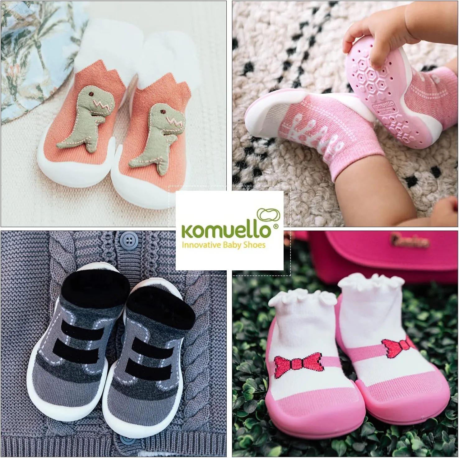 Komuello Flat Toddler Shoes, Breathable, Washable, Non-Slip, Secure Fit, Cotton Socks with Air Pocket Cushion for Indoor and Outdoor Use, Unisex Toddler Shoes for Girls