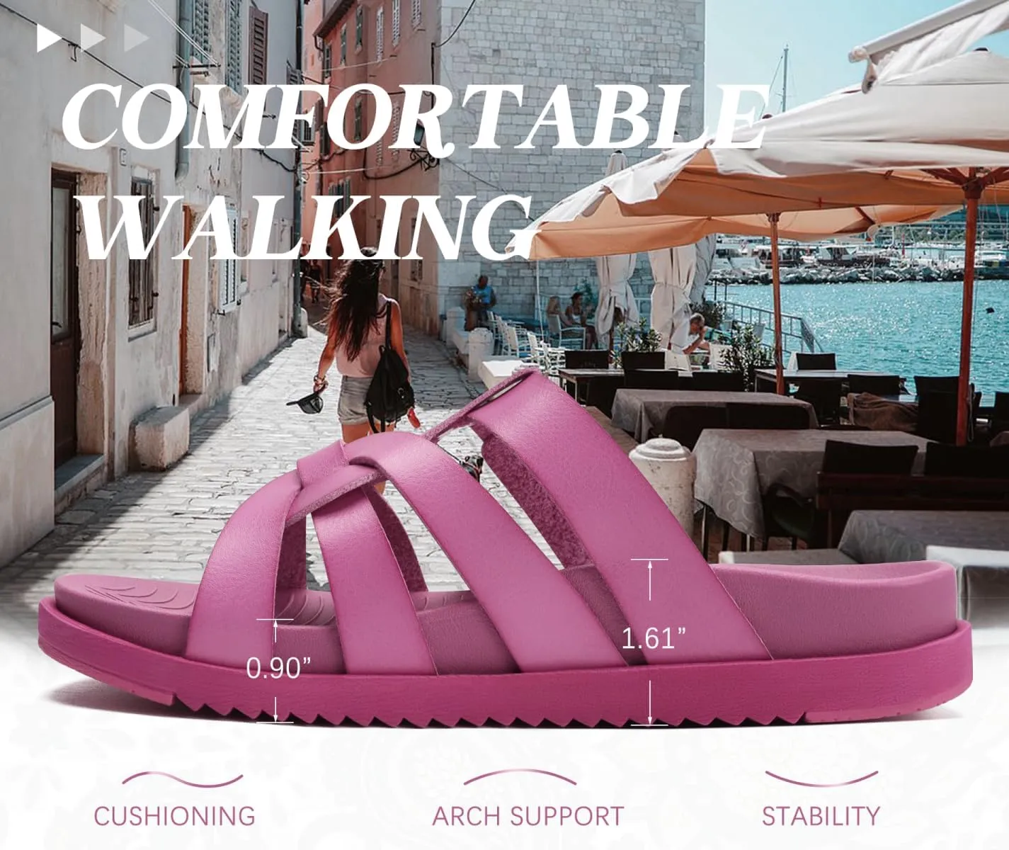 KuaiLu Gladiator Sandals for Women with Comfortable Arch Support Summer Beach Walking Fisherman Slides Boho Outfits Slip on Cushion Shoes Indoor Outdoor