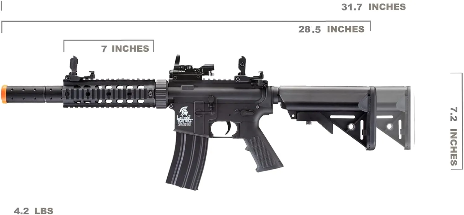 Lancer Tactical Gen 2 Durable Airsoft Gun SD M4 Polymer- Full/Semi-Auto Piactinny Rail AEG Rifle with 0.20g BBS, Charger and Battery