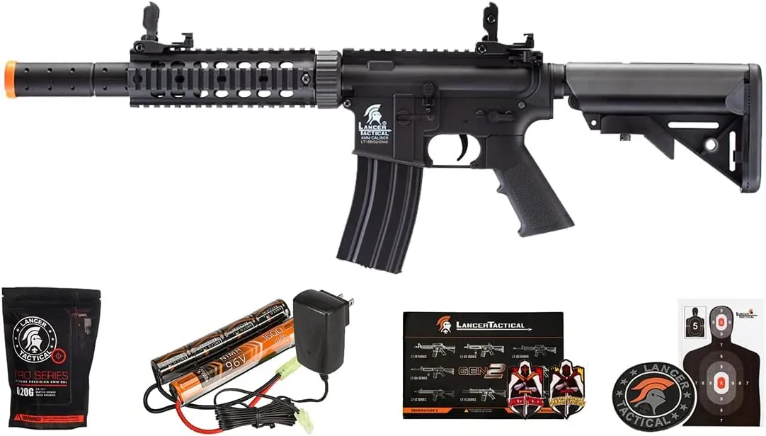 Lancer Tactical Gen 2 Durable Airsoft Gun SD M4 Polymer- Full/Semi-Auto Piactinny Rail AEG Rifle with 0.20g BBS, Charger and Battery