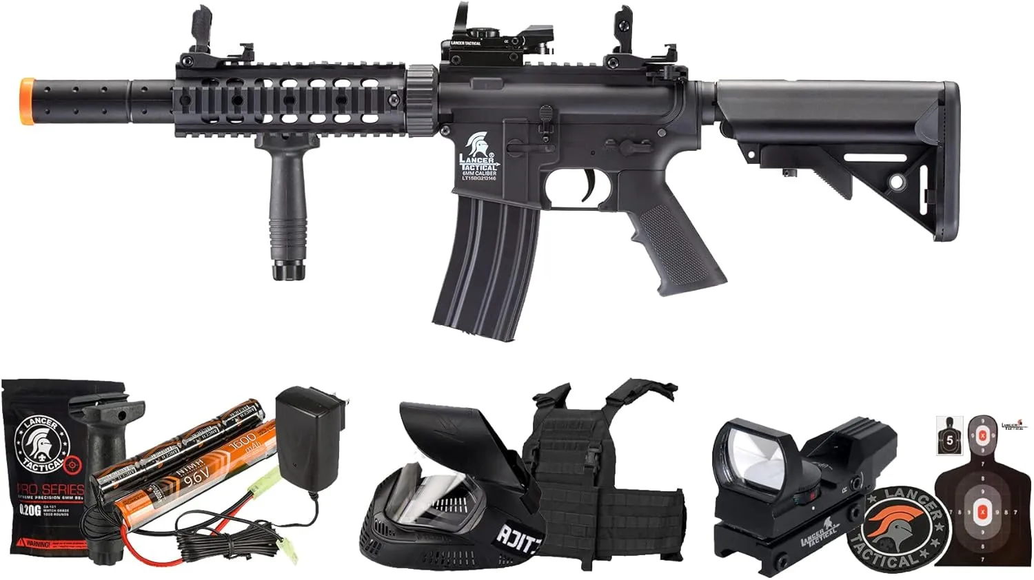 Lancer Tactical Gen 2 Durable Airsoft Gun SD M4 Polymer- Full/Semi-Auto Piactinny Rail AEG Rifle with 0.20g BBS, Charger and Battery