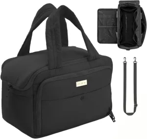 Large Travel Toiletry Bag for Women, Waterproof Puffy Organizer with Wide Handle & Shoulder Strap, Extra-Large Cosmetic Bag with Dry-Wet Separation for Toiletries & Beauty Essentials (Black)