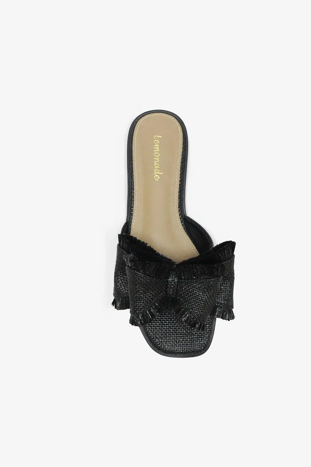 LEMONADE Women's Double Bow Frayed Edge Detail Flat Slider Sandal