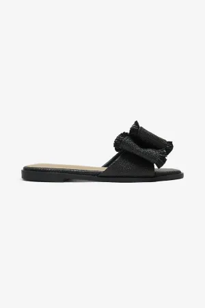 LEMONADE Women's Double Bow Frayed Edge Detail Flat Slider Sandal