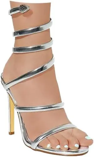 Liliana Nikkia-223 Womens Open Round Toe Leg Spiral Wrap Around Ankle Strap Stiletto Heel Sandal