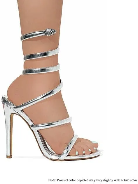 Liliana Nikkia-223 Womens Open Round Toe Leg Spiral Wrap Around Ankle Strap Stiletto Heel Sandal