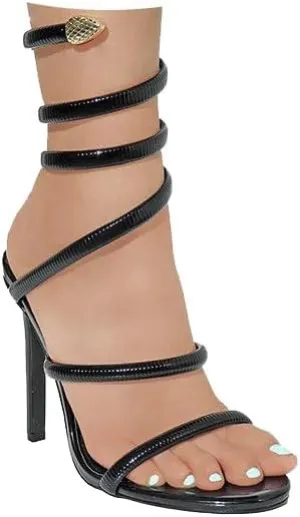 Liliana Nikkia-223 Womens Open Round Toe Leg Spiral Wrap Around Ankle Strap Stiletto Heel Sandal