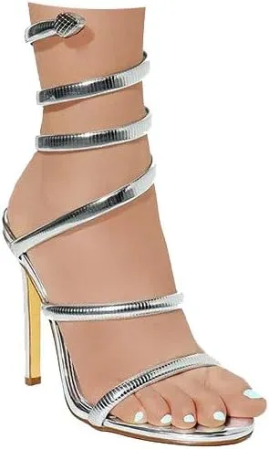 Liliana Nikkia-223 Womens Open Round Toe Leg Spiral Wrap Around Ankle Strap Stiletto Heel Sandal