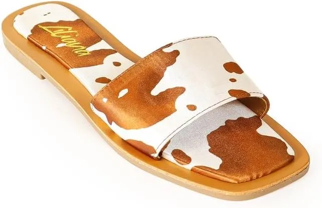 Liliana Women's Comfortable Slip-on Block Square Toe Flat Sandals with Cushioned Footbed - Perfect for Summer Beach Vacation Outfits, MINDEE-2