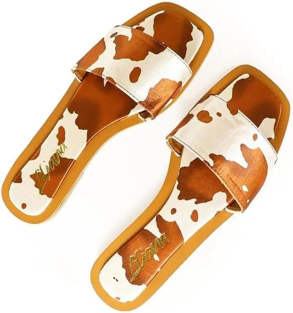 Liliana Women's Comfortable Slip-on Block Square Toe Flat Sandals with Cushioned Footbed - Perfect for Summer Beach Vacation Outfits, MINDEE-2
