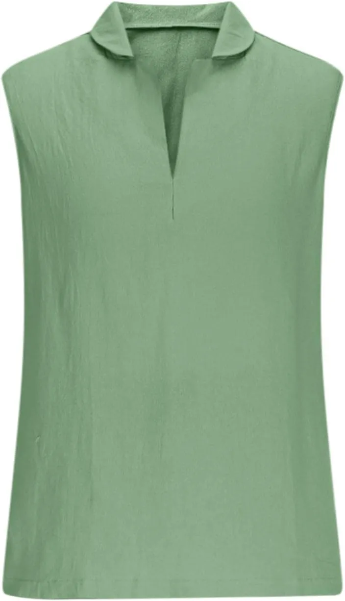 Linen Sleeveless Shirts for Men Beach Vacation Outfits Textured V Neck Tropical Shirt Tank Tops Cut Off Holiday 2025