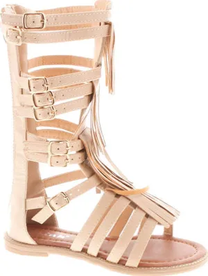Link Savannah 3K Little Girls Strappy Buckled Fringe Gladiator Flat Sandals