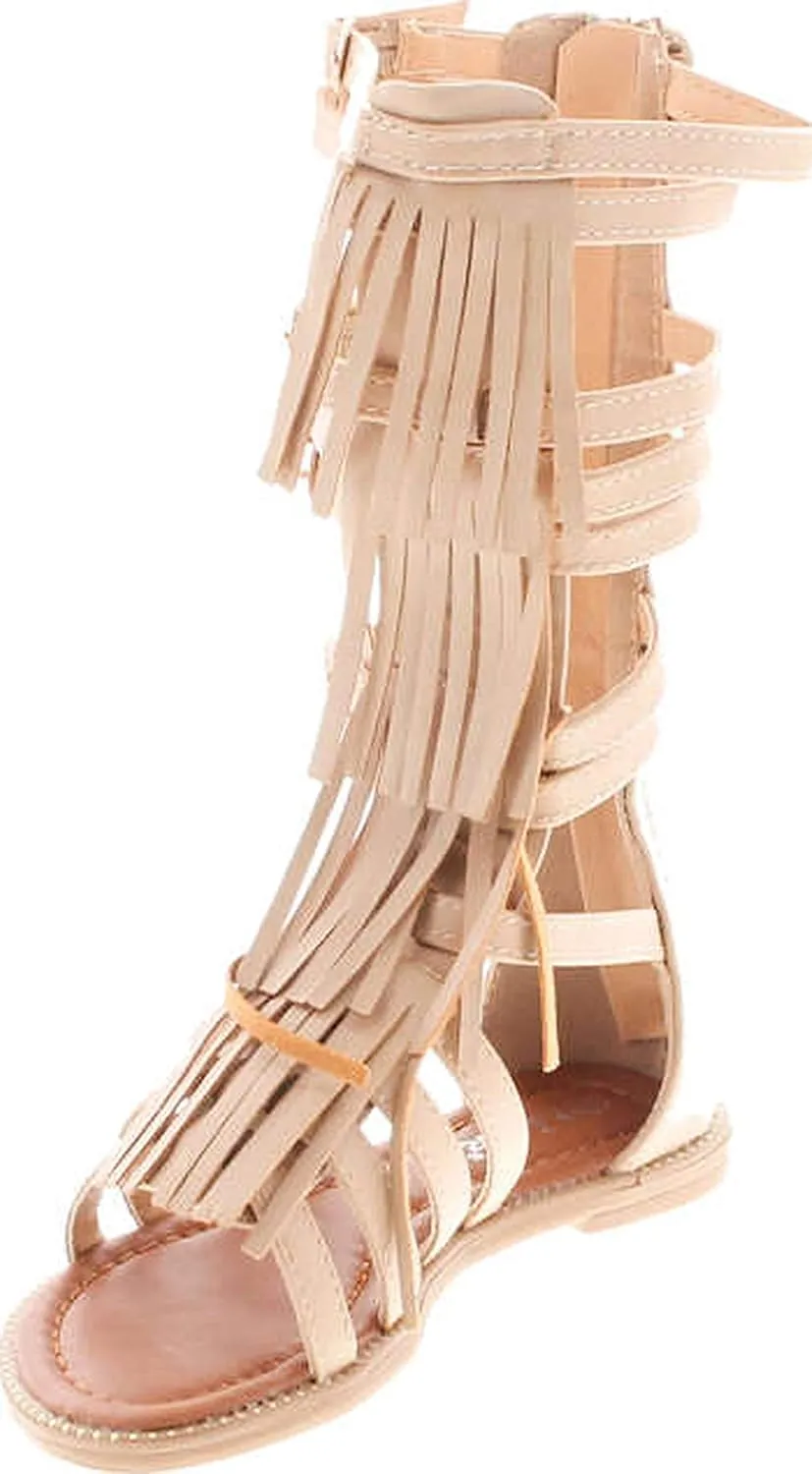 Link Savannah 3K Little Girls Strappy Buckled Fringe Gladiator Flat Sandals