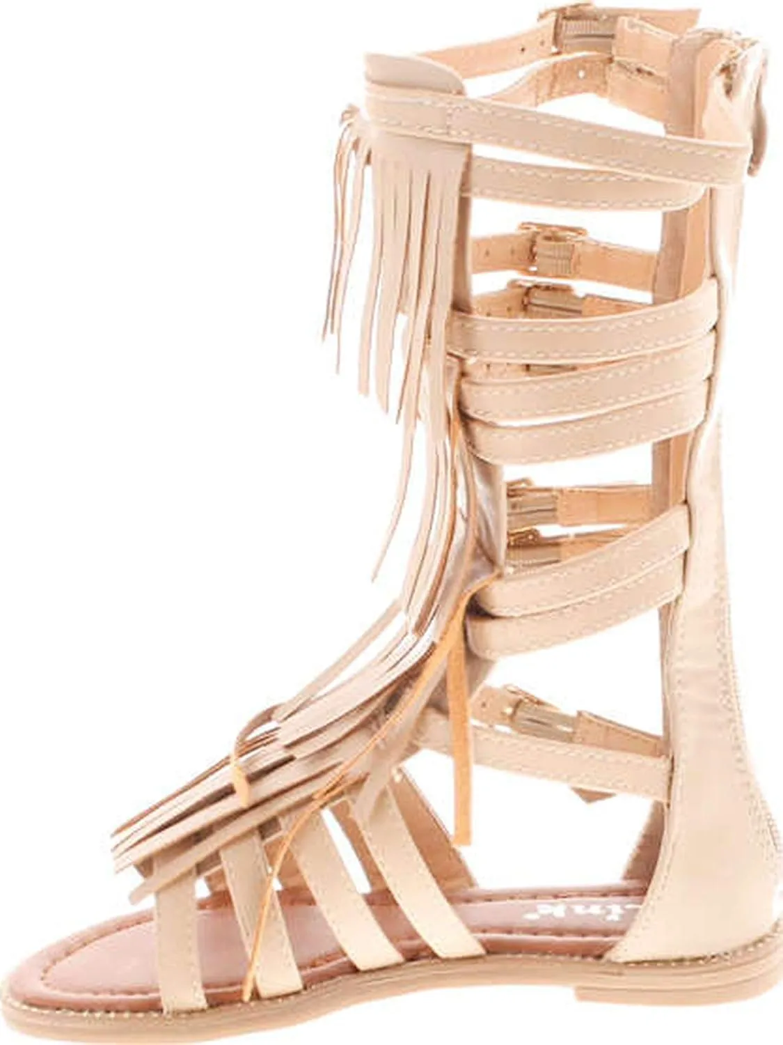 Link Savannah 3K Little Girls Strappy Buckled Fringe Gladiator Flat Sandals