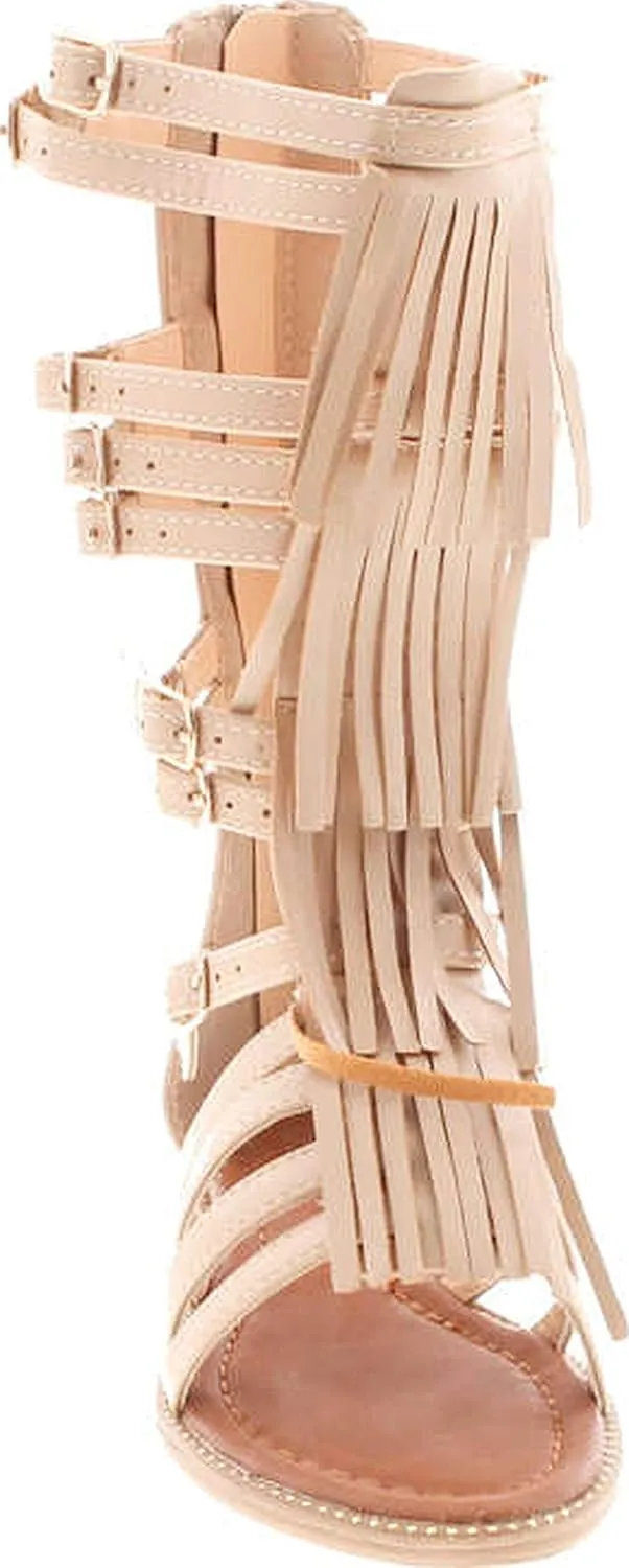 Link Savannah 3K Little Girls Strappy Buckled Fringe Gladiator Flat Sandals