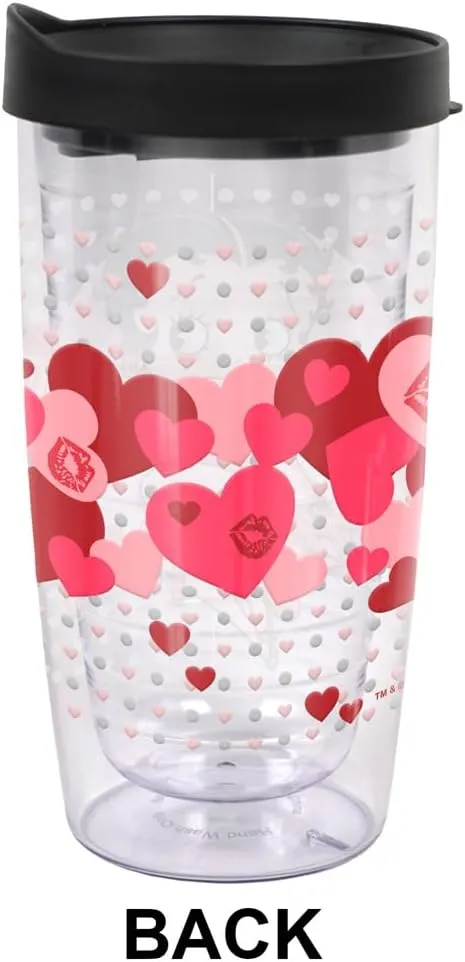 LOGOVISION Betty Boop Dots and Hearts Double-Walled Plastic Travel Tumbler Keeps Drinks Hot & Cold, 16oz.