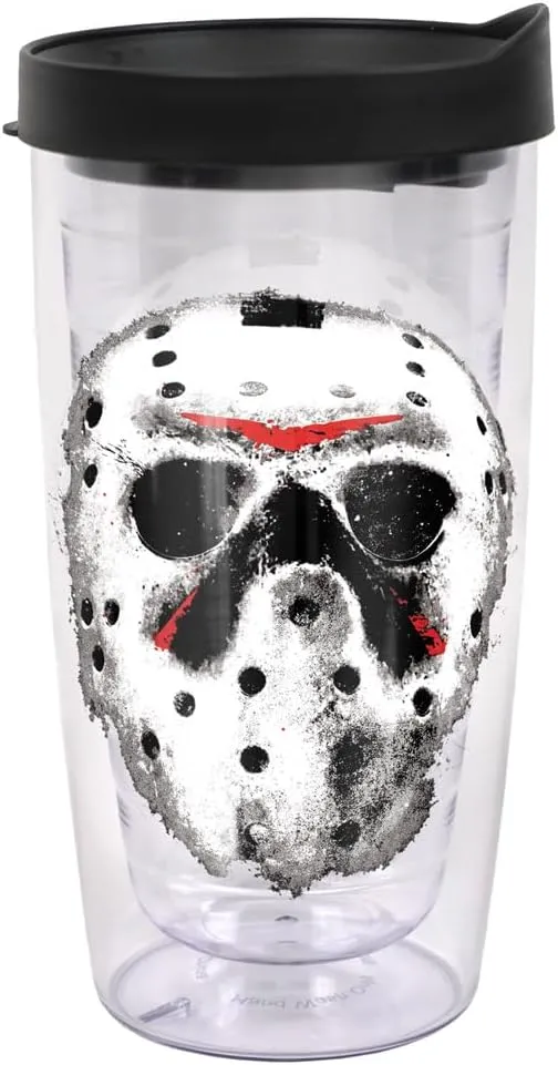 LOGOVISION Friday the 13th Jason Mask Double-Walled Plastic Travel Tumbler Keeps Drinks Hot & Cold, 16oz.