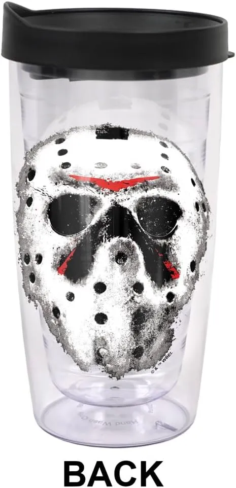 LOGOVISION Friday the 13th Jason Mask Double-Walled Plastic Travel Tumbler Keeps Drinks Hot & Cold, 16oz.
