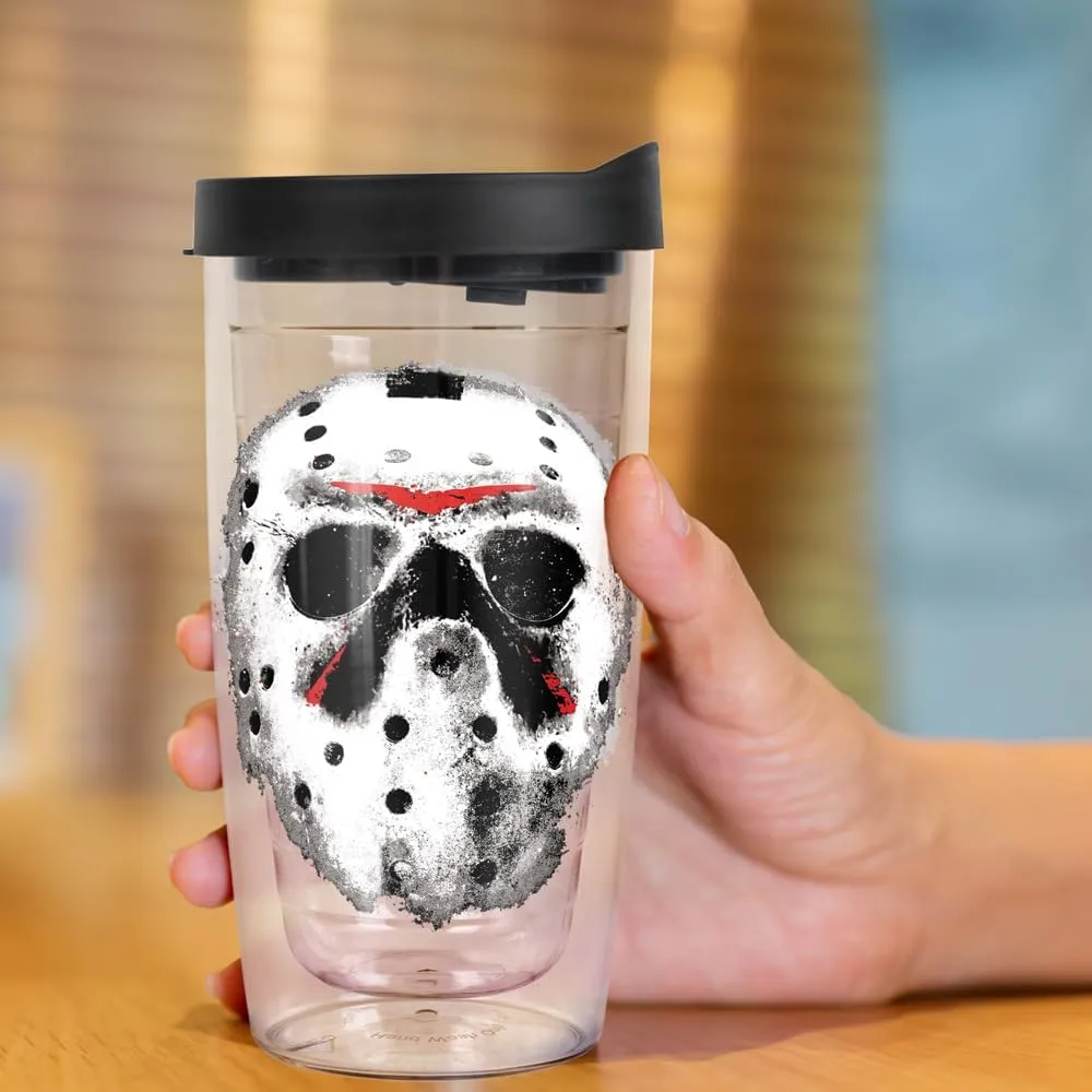 LOGOVISION Friday the 13th Jason Mask Double-Walled Plastic Travel Tumbler Keeps Drinks Hot & Cold, 16oz.