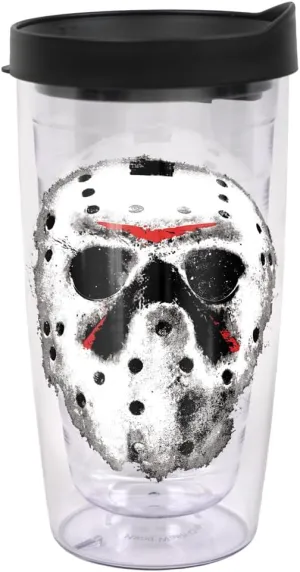 LOGOVISION Friday the 13th Jason Mask Double-Walled Plastic Travel Tumbler Keeps Drinks Hot & Cold, 16oz.