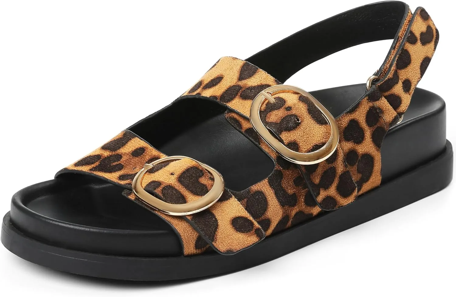 Lovee Cosee Flat Sandals for Women with Cushioned Footbed Open Toe Double Buckle Adjustable Hook-Loop Dress Summer Sandals Casual Beach Pool Party